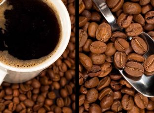 Cup of coffee and coffee beans