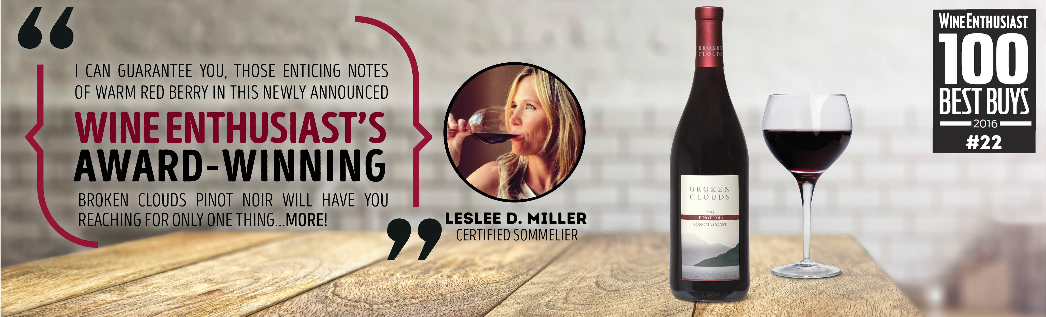 Sommelier Leslee Miller and Broken Cloud Pinot Noir recommendation.