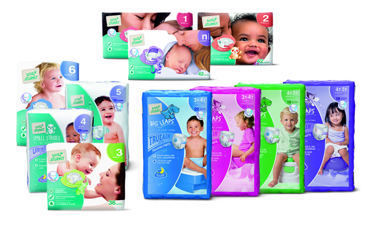 ALDI Little Journey diaper and training pants packaging